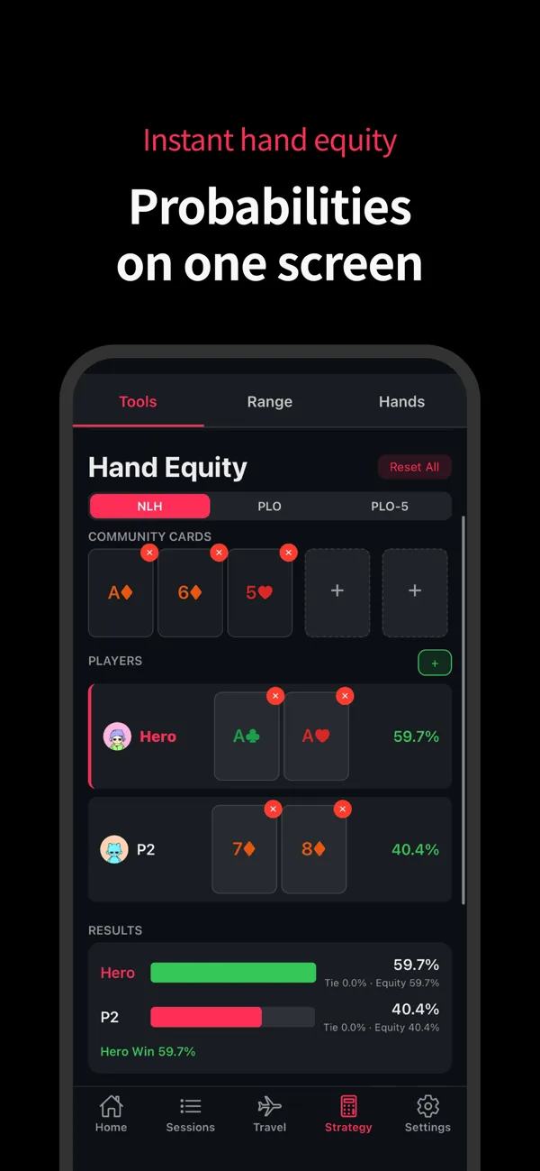 Instant hand equity calculator