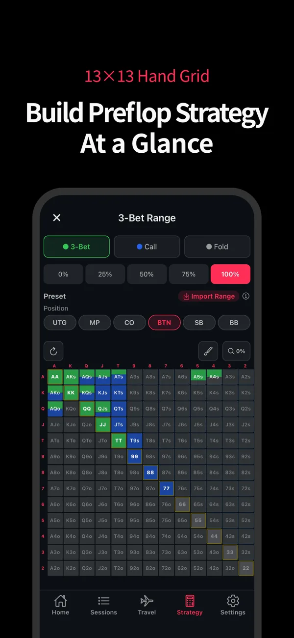 13x13 preflop range grid builder